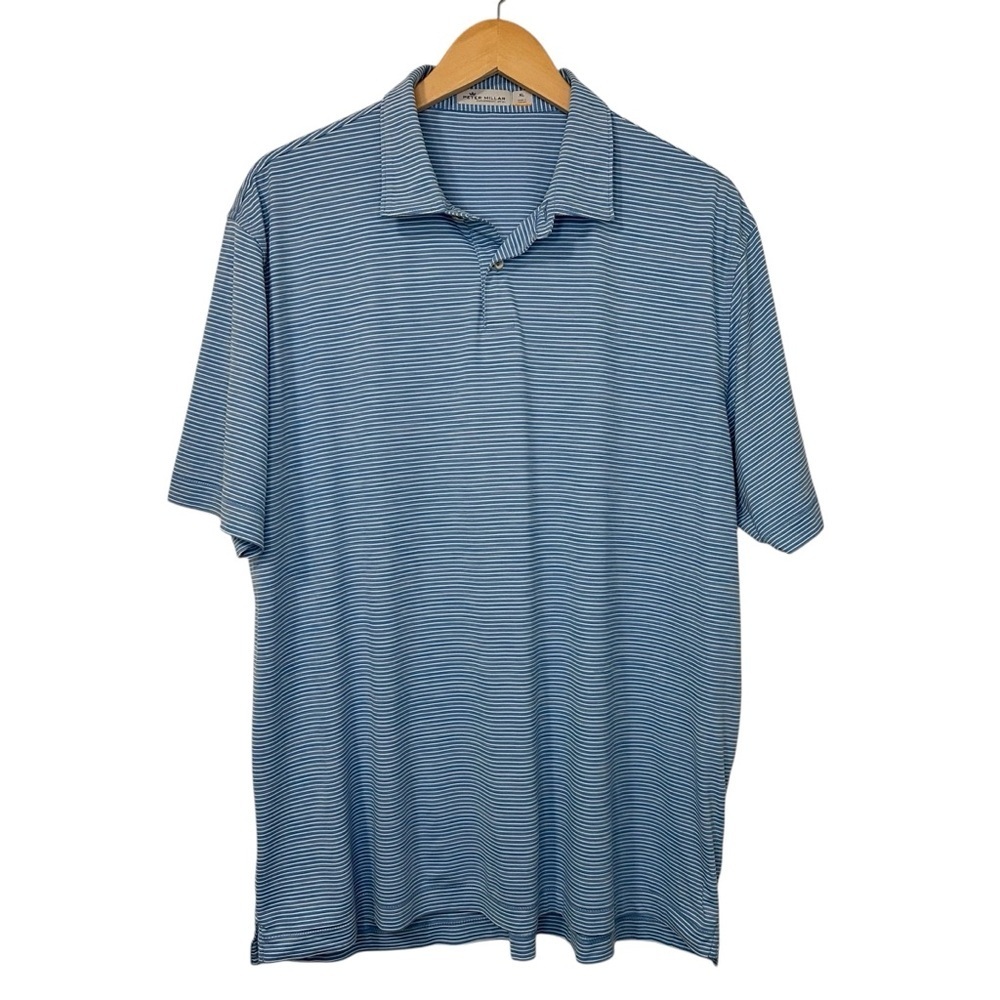 Peter Millar Mens Featherweight Stripe Polo Shirt Sz XL Blue White Golf UPF 50+